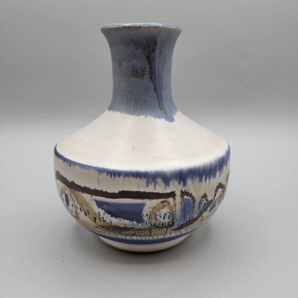 Bennett Welsh Pacific Stoneware Inc Ceramic Vase Blue Gray Brown Abstract 1970s - Picture 3 of 7
